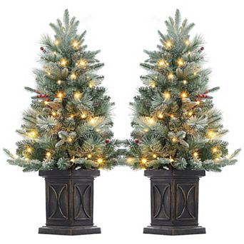 3ft Small 2 set Pre-Lit Artificial Christmas Tree with 78 Led Lights, Snow Flocked Xmas Tree