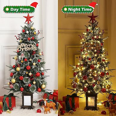 4.5ft Prelit Slim Artificial Christmas Tree, Multicolor Led Lights, Snow Flocked & Frosted,2 pcs