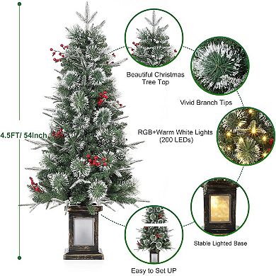 4.5ft Prelit Slim Artificial Christmas Tree, Multicolor Led Lights, Snow Flocked & Frosted,2 pcs