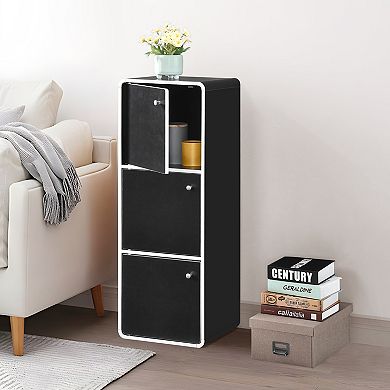 Kings Brand Furniture Dothan Wood 3-Cubed Closed Bookcase - Storage Shelf Organizer Bookshelf