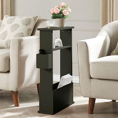 Kings Brand Furniture Zeke Narrow Side Table with Storage Shelf - Modern Sofa End Table