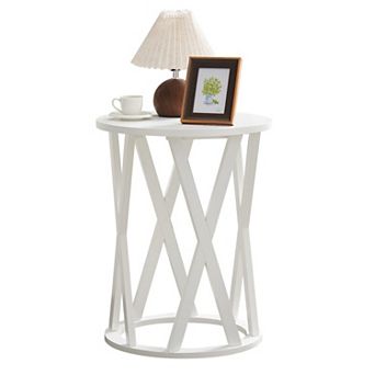 Kings Brand Furniture Emma Side End Table - Modern Round Farmhouse Accent Table - Side Table