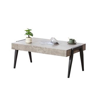 Kings Brand Furniture Camden Marble-Style Wood Coffee Table with Metal Legs, Center Table