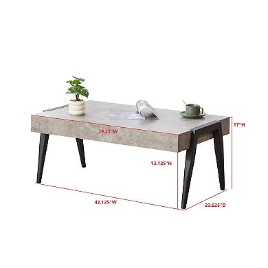 Kings Brand Furniture Camden Marble-Style Wood Coffee Table with Metal Legs, Center Table