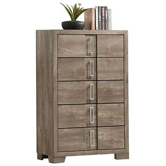 Kings Brand Furniture Dawson 5-Drawer Wooden Chest Dresser for Entryway, Bedroom, Light Brown