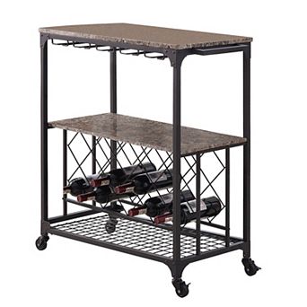Kings Brand Furniture - Antonia Kitchen Serving Cart Bar Buffet with Wine Rack & Glass Holder