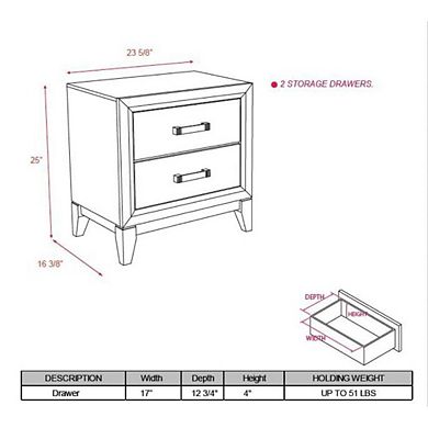 Kings Brand Furniture Ambroise 2-Drawer Wooden Side End Table, Nightstand