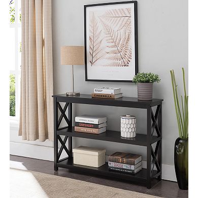 Kings Brand Furniture 3-Tier X-Design Console Entryway Sofa Table With Shelves, Black
