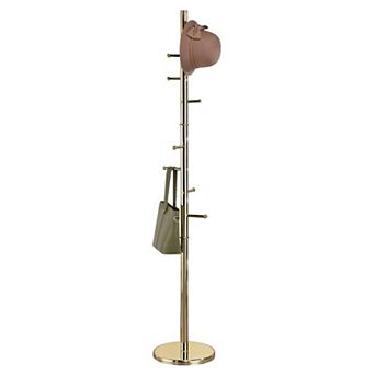 Kings Brand Furniture - Hyre 8 Hook Entryway Hall Tree Coat & Hat Rack Stand, Brass