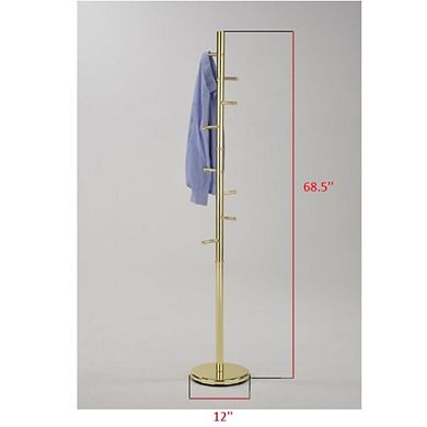 Kings Brand Furniture - Hyre 8 Hook Entryway Hall Tree Coat & Hat Rack Stand, Brass
