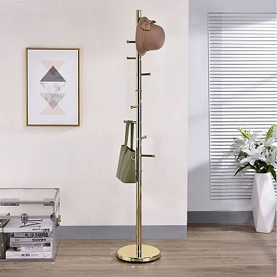 Kings Brand Furniture - Hyre 8 Hook Entryway Hall Tree Coat & Hat Rack Stand, Brass