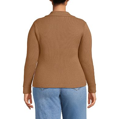 Plus Size Lands' End Drifter Ribbed Collared Blazer Sweater