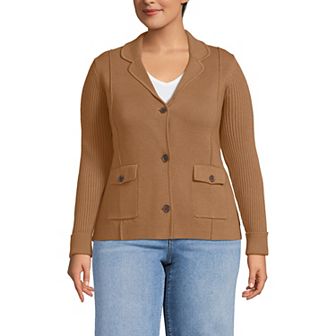 Plus Size Lands' End Drifter Ribbed Collared Blazer Sweater