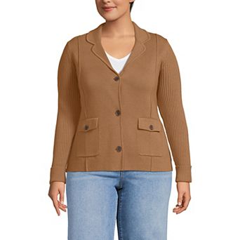 Plus Size Lands' End Drifter Ribbed Collared Blazer Sweater
