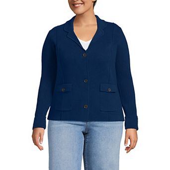 Plus Size Lands' End Drifter Ribbed Collared Blazer Sweater
