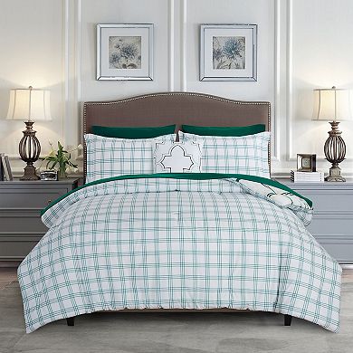 Elegant Comfort 8-Pc Plaid Reversible Comforter Set, Includes Double Sided Storage Pockets Sheet Set