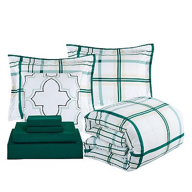 Elegant Comfort 8-Pc Plaid Reversible Comforter Set, Includes Double Sided Storage Pockets Sheet Set