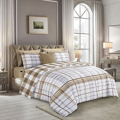 Elegant Comfort 8-Pc Plaid Reversible Comforter Set, Includes Double Sided Storage Pockets Sheet Set