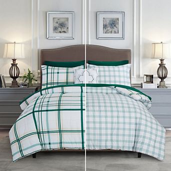 Elegant Comfort 8 pc Plaid Reversible Comforter Set, Includes Double Sided Storage Pockets Sheet Set
