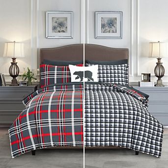 Elegant Comfort 8 pc Plaid Reversible Comforter Set, Includes Double Sided Storage Pockets Sheet Set