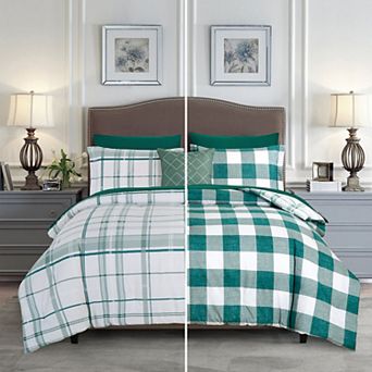Elegant Comfort 8 pc Plaid Reversible Comforter Set, Includes Double Sided Storage Pockets Sheet Set
