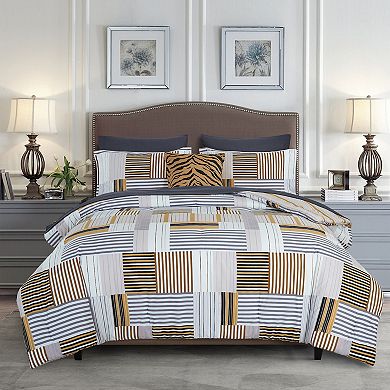 Elegant Comfort 8-Pc Patch Reversible Comforter Set, Includes Double Sided Storage Pockets Sheet Set