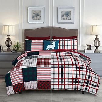 Elegant Comfort 8 pc Patch Reversible Comforter Set, Includes Double Sided Storage Pockets Sheet Set