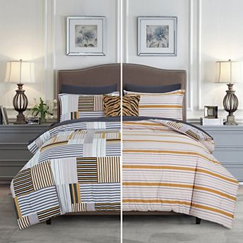 Elegant Comfort 8 pc Patch Reversible Comforter Set, Includes Double Sided Storage Pockets Sheet Set