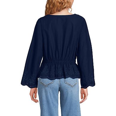 Women's Lands' End Embroidered Poplin Long Sleeve Blouse
