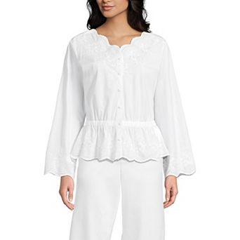 Women's Lands' End Embroidered Poplin Long Sleeve Blouse