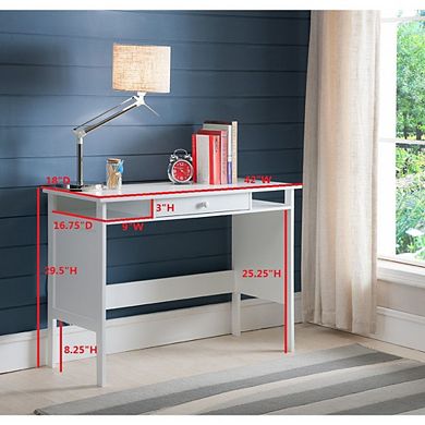 Kings Brand Furniture Home & Office Parsons Wood Desk with Drawer, White