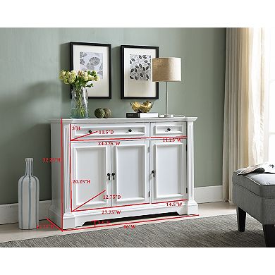 Kings Brand Furniture White Finish Wood Buffet Breakfront Cabinet Console Table With Storage