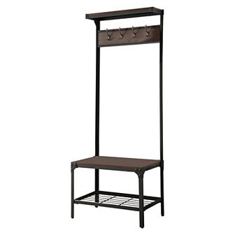 Kings Brand Furniture 3-in-1 Hall Tree with Coat Rack, Shoe Bench & Storage Shelf Entryway Organizer