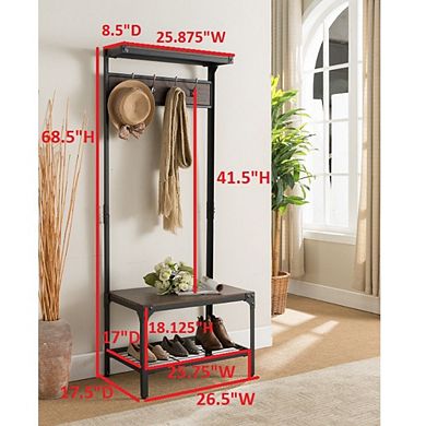 Kings Brand Furniture 3-in-1 Hall Tree with Coat Rack, Shoe Bench & Storage Shelf Entryway Organizer