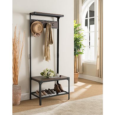 Kings Brand Furniture 3-in-1 Hall Tree with Coat Rack, Shoe Bench & Storage Shelf Entryway Organizer