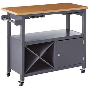 Kings Brand Furniture Wood Kitchen Storage Serving Cart with Wine Rack