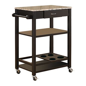Kings Brand Furniture Faux Marble with Wood Kitchen Buffet Serving Cart