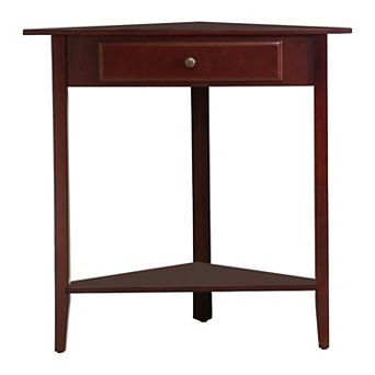 Kings Brand Furniture - Walnut Finish Wood Corner Sofa Accent Table with Drawer