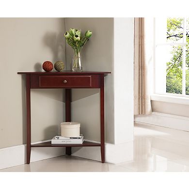 Kings Brand Furniture - Walnut Finish Wood Corner Sofa Accent Table with Drawer