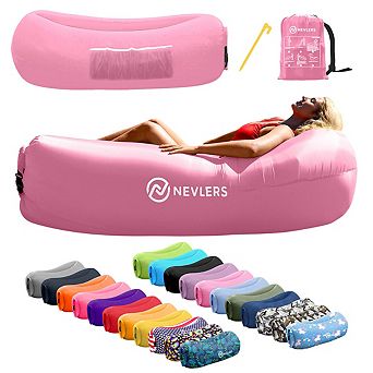 Nevlers Bubblegum Inflatable Lounger with Travel Bag and Pockets