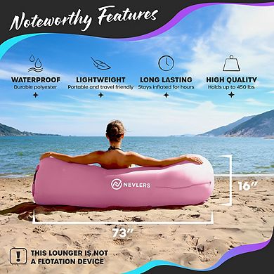Nevlers Bubblegum Inflatable Lounger with Travel Bag and Pockets