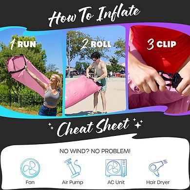 Nevlers Bubblegum Inflatable Lounger with Travel Bag and Pockets