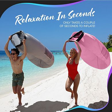 Nevlers Bubblegum Inflatable Lounger with Travel Bag and Pockets