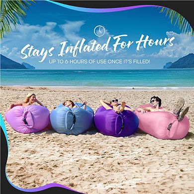 Nevlers Bubblegum Inflatable Lounger with Travel Bag and Pockets