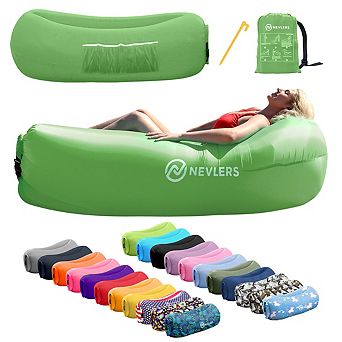 Nevlers Green Inflatable Lounger with Travel Bag and Pockets