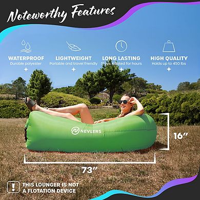 Nevlers Green Inflatable Lounger with Travel Bag and Pockets