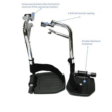 Invacare Wheelchair Legrest with Heel Loops, Swing-Away Design & Flip-Up Composite Footplate
