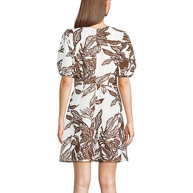 Petite Lands' End Linen Above the Knee Puff Sleeve Dress