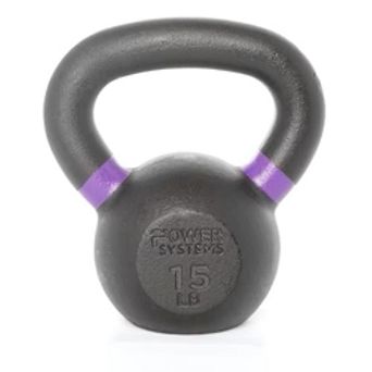 Power Systems Cast Iron Kettlebell (15 lb), Strength Training Kettlebells for Home Gym Workouts