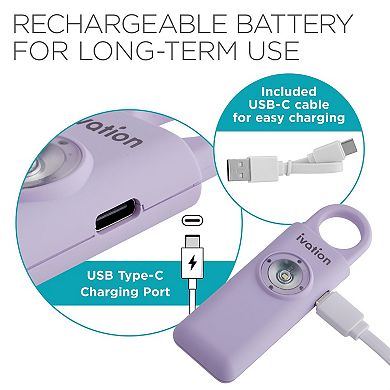 Ivation Personal SOS Keychain Alarm, Rechargeable Personal Alarm w/LED Strobe Light